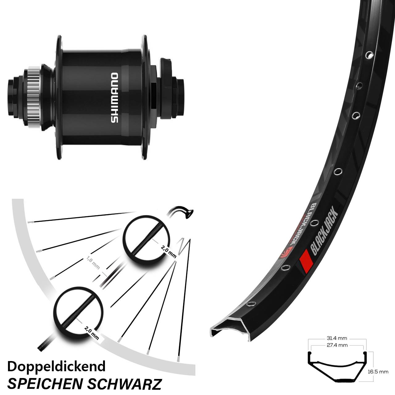 Centerlock Dynamo-Vorderrad 15x100 27,5 Zoll Rodi Ready 27 Shimano DH-UR708