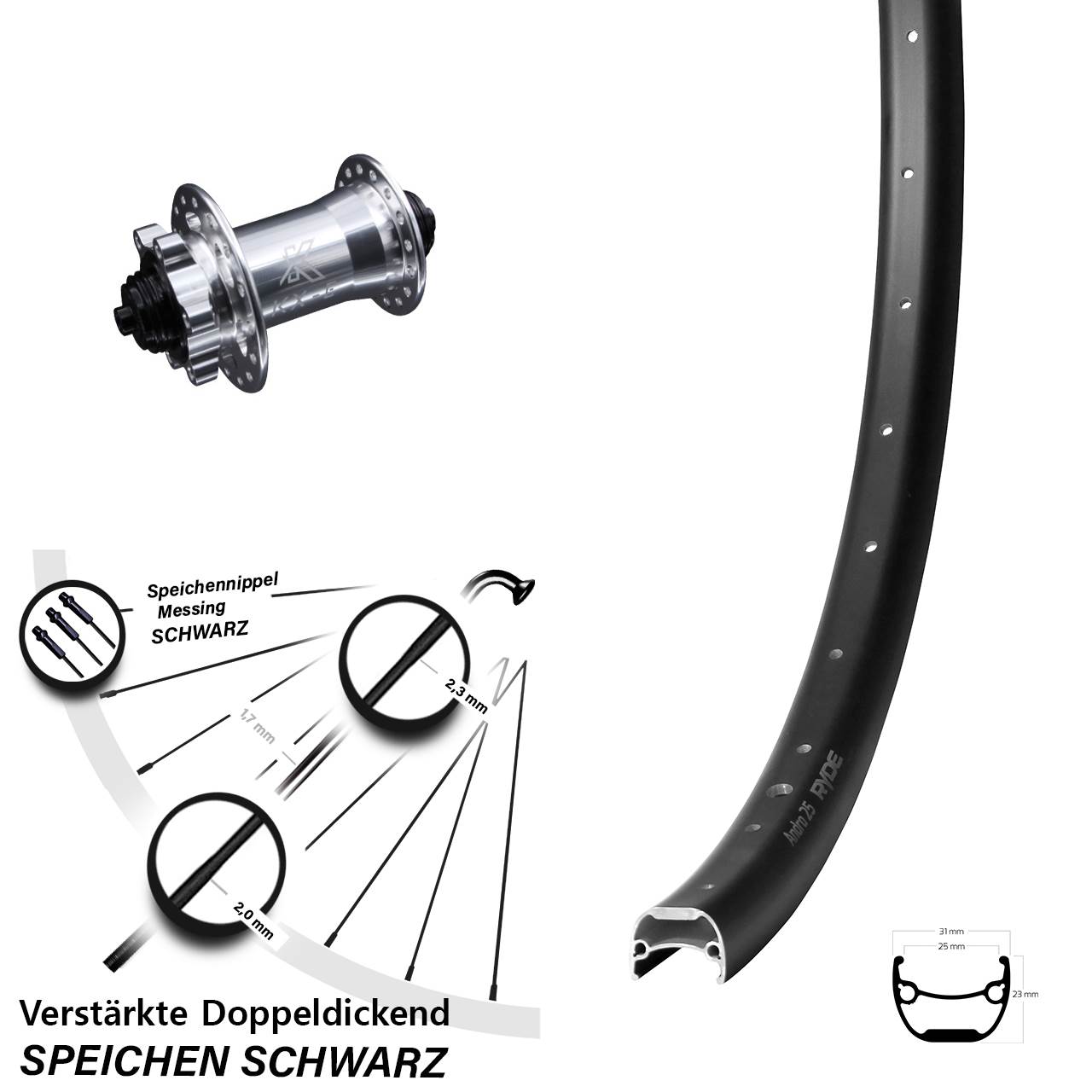 Disc Vorderrad 28-29 Zoll Ryde Andra 25 KX-E verstärkt QR