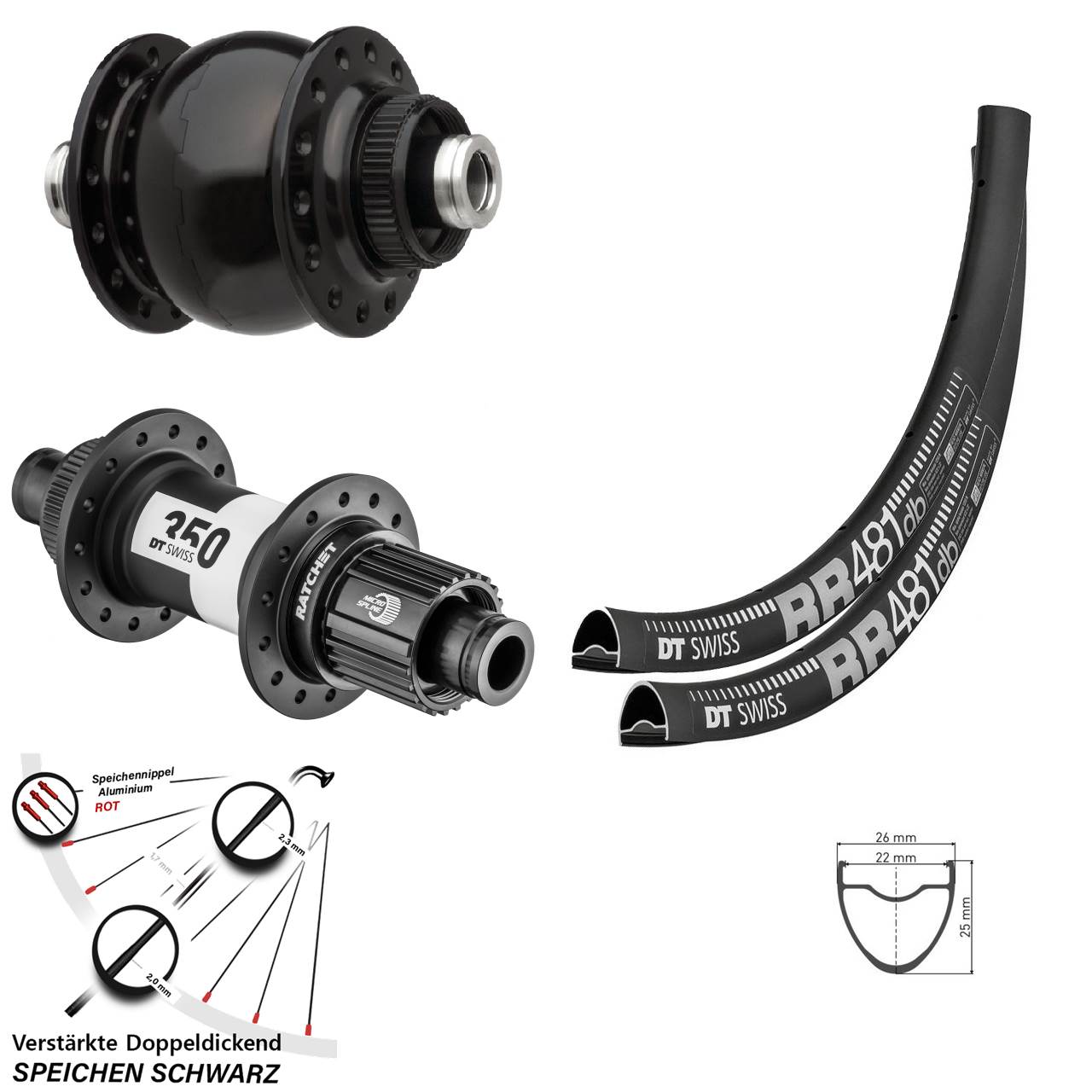 28 Zoll DT Swiss RR481 SON delux 350 Micro Spline Centerlock Laufradsatz 12x100/142