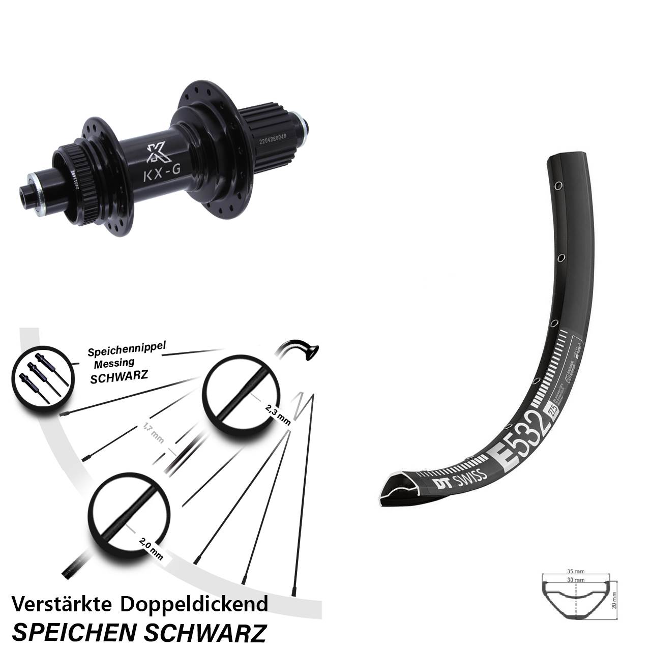 DT Swiss E532 KX-GS verstärkt 29 Zoll Disc Laufrad für Schnellspanner Shimano Micro Spline