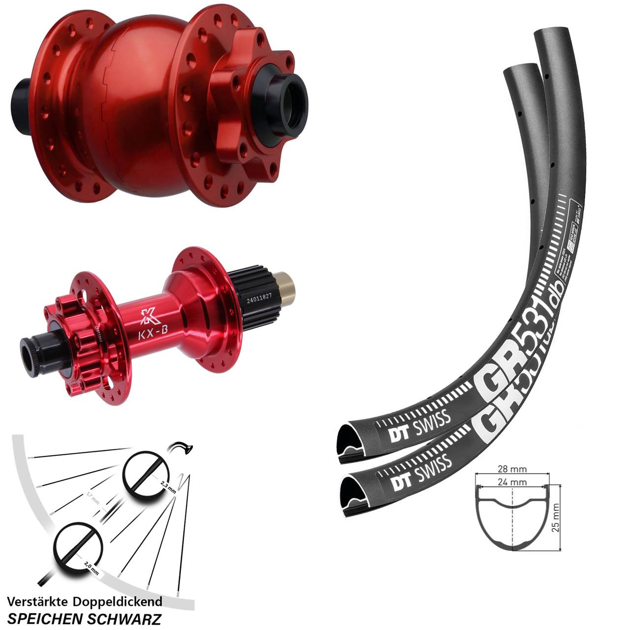 DT Swiss GR531 KX-B rot SON 28 650B 6-Loch Laufradsatz 15x110 12x148 Micro Spline