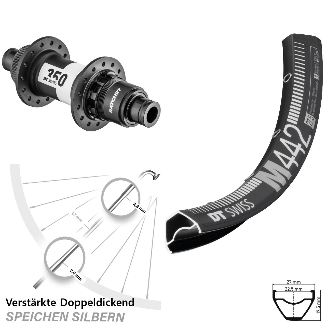 Centerlock Hinterrad 12x142 29 Zoll DT Swiss M442 350 CL SRAM XD