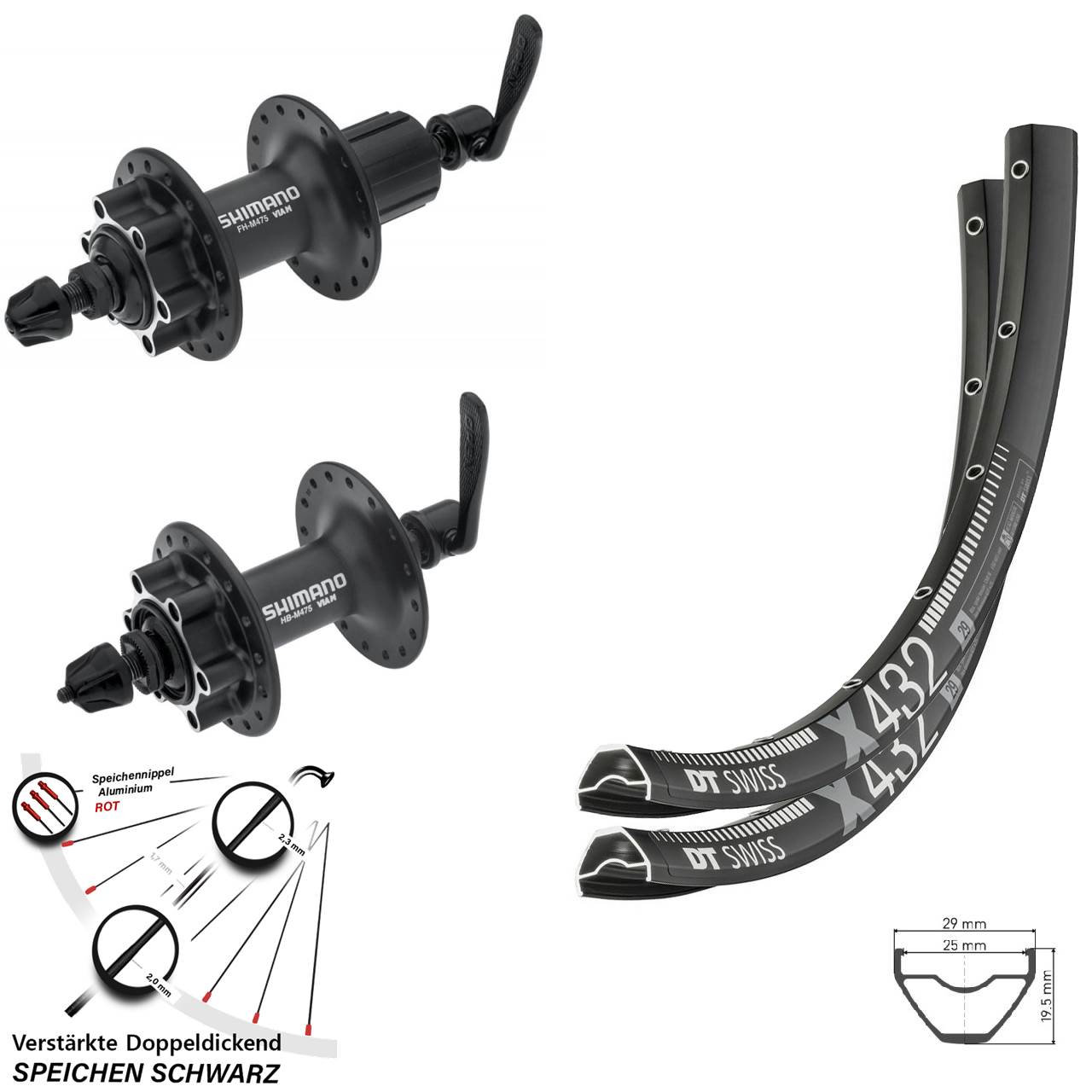 Disc Laufrad-Satz QR 29 Zoll DT Swiss X 432 Shimano HB-M475 FH-M475 8-11 fach