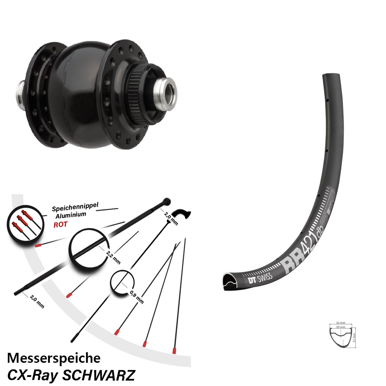 SON delux DT Swiss RR421 28 Zoll Centerlock Dynamovorderrad 12x100 CX-Ray
