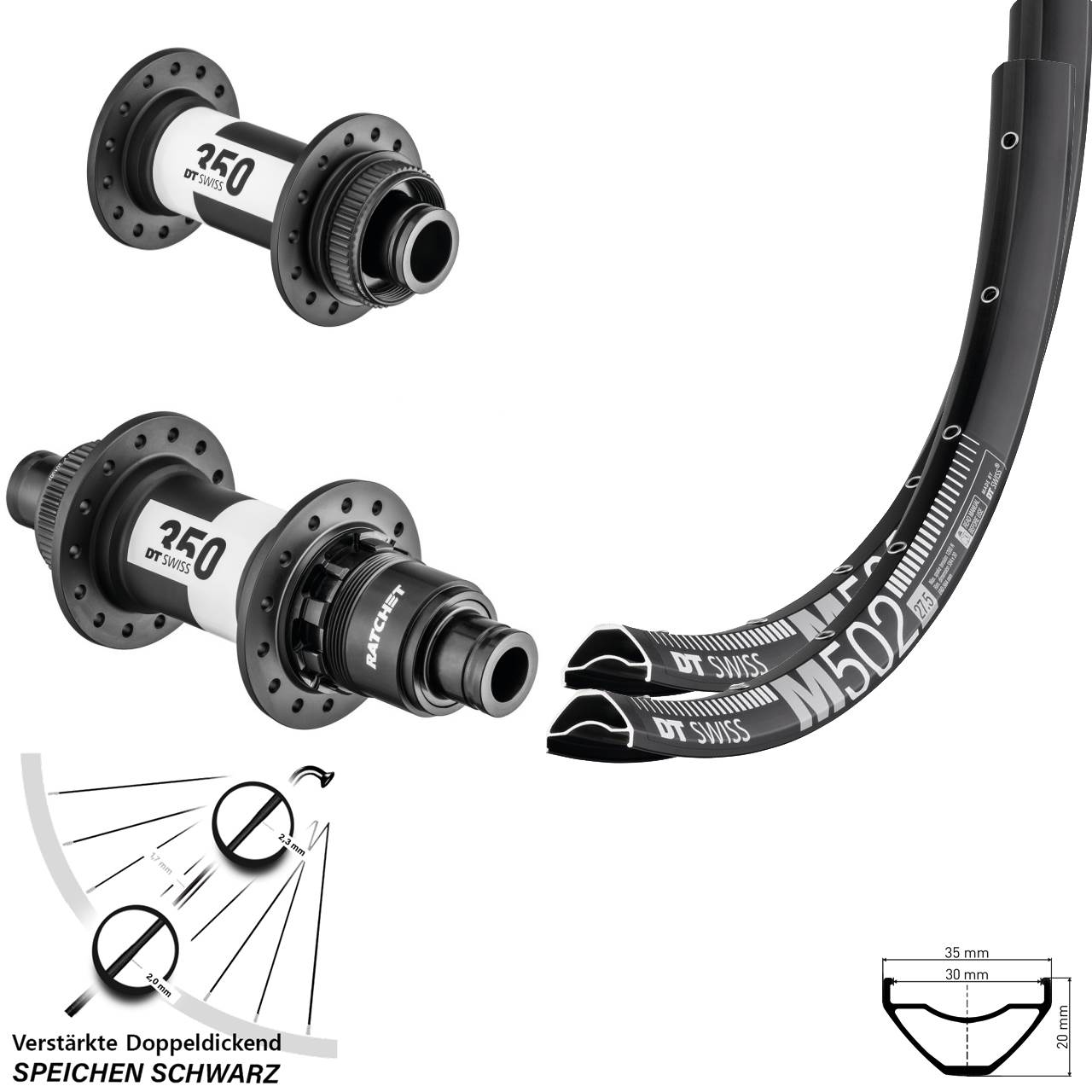27,5 Zoll DT Swiss M502-350 CL SRAM XD Centerlock Laufradsatz 15x100 12x142 X