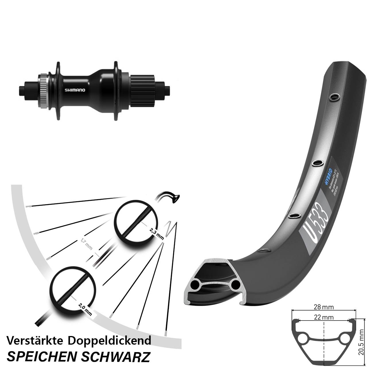 27,5 Zoll DT Swiss U 533 Shimano FH-QC500-MS Hinterrad für Schnellspanner Micro Spline