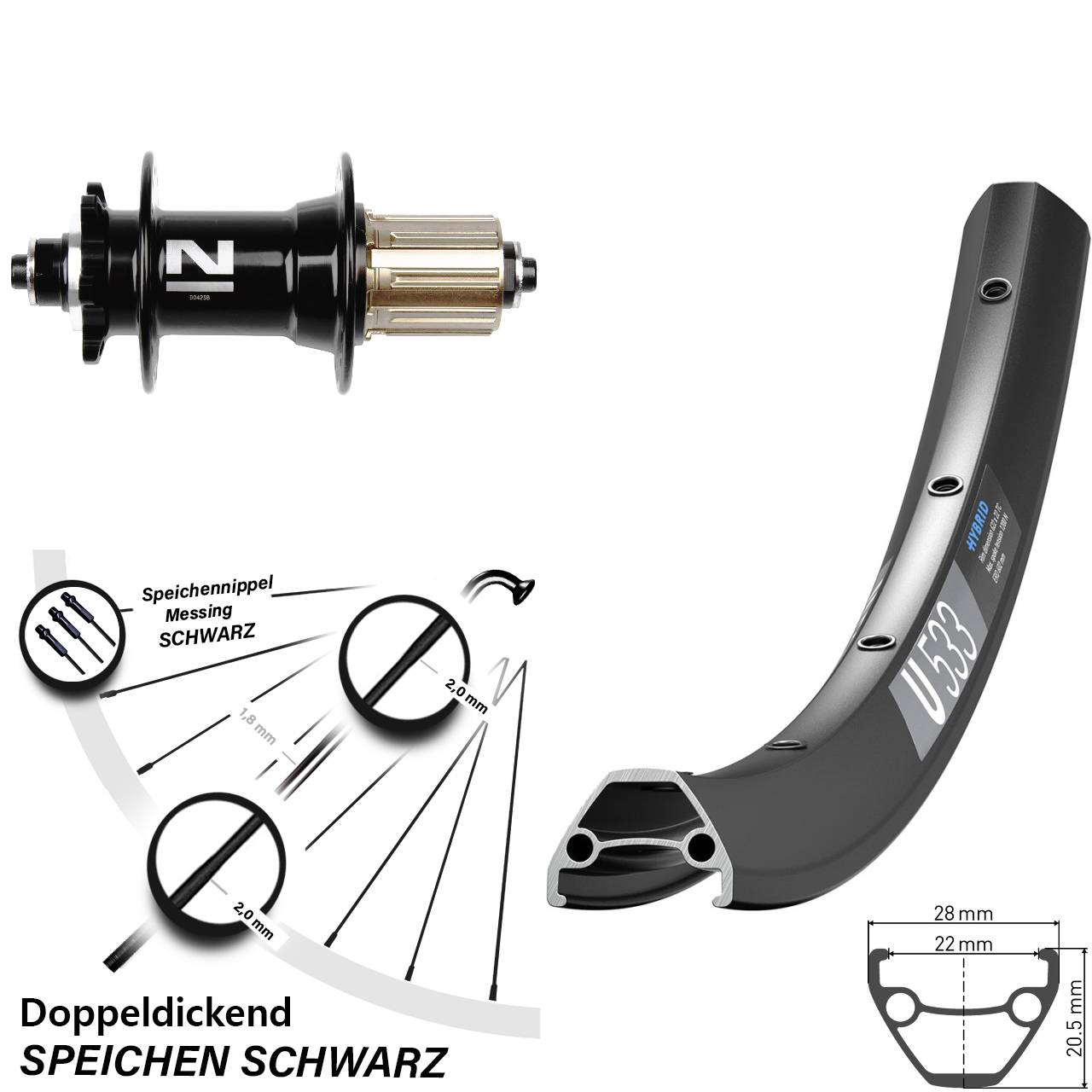 Disc Hinterrad 650B DT Swiss U 533 Novatec D042 8-11 fach für Schnellspanner