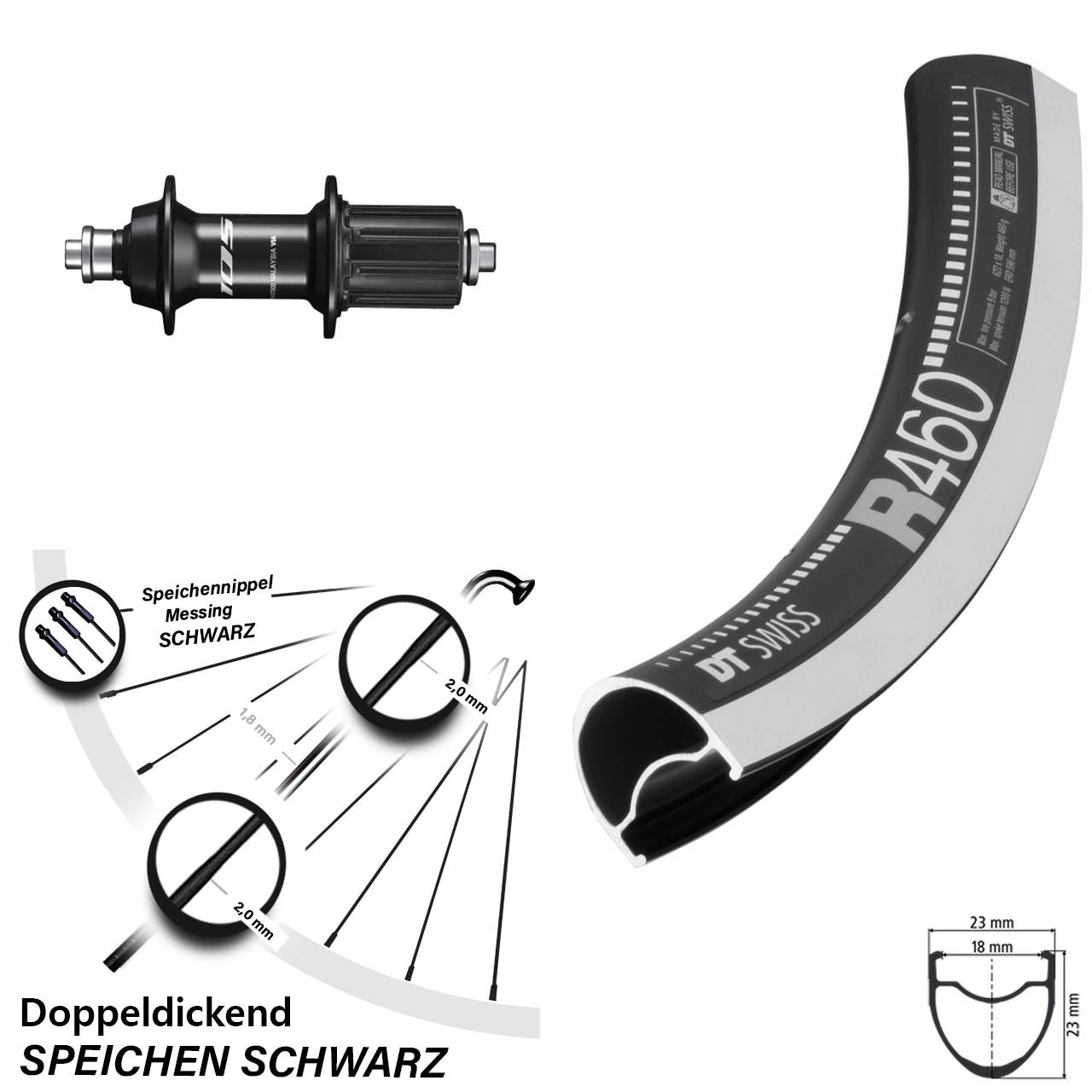 28 Zoll Rennrad Hinterrad DT Swiss R 460 Shimano 105 FH-R7000