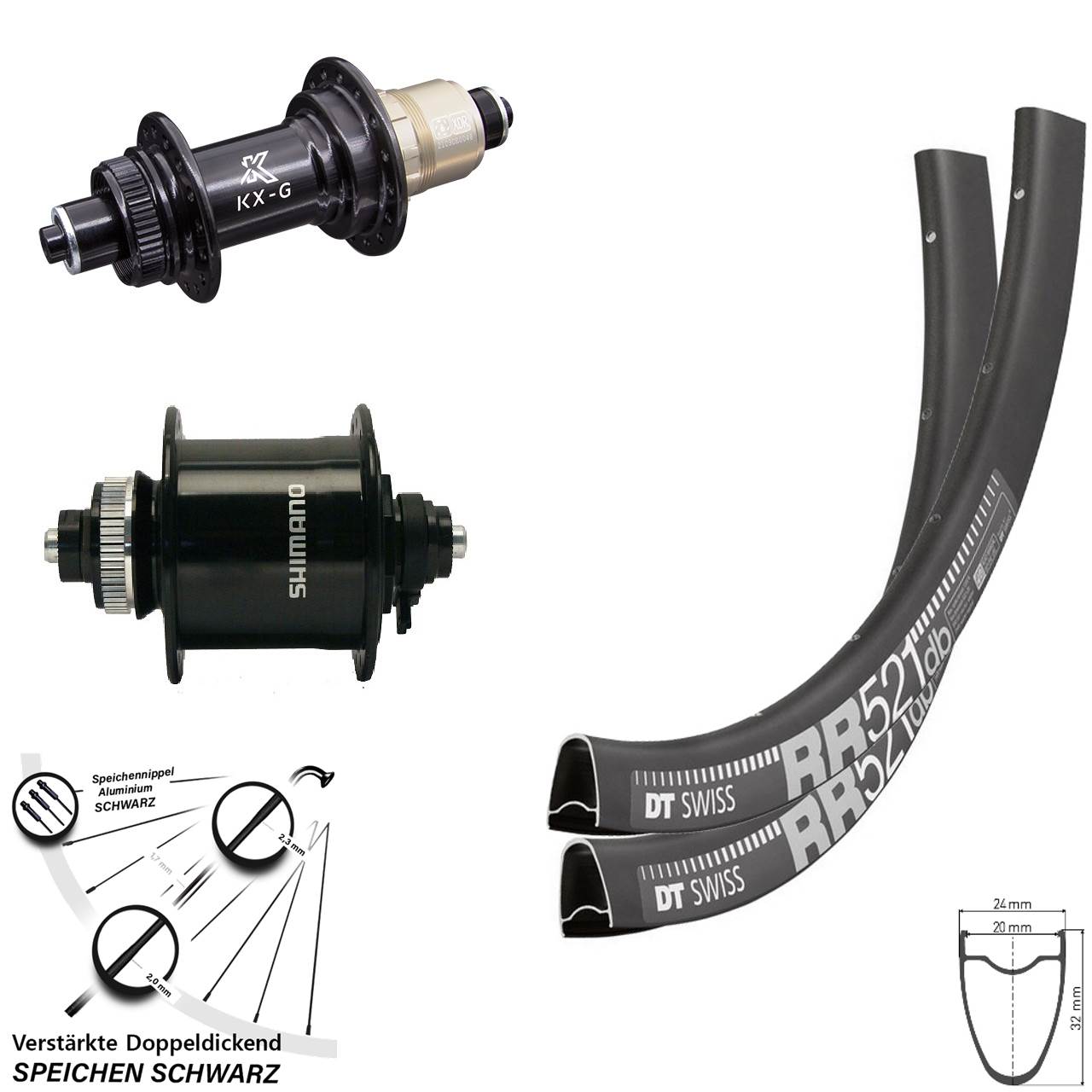 DT Swiss RR 521 KX-G Shimano DH-UR700-3D 28 Zoll Laufradsatz QR XDR 11-12 fach