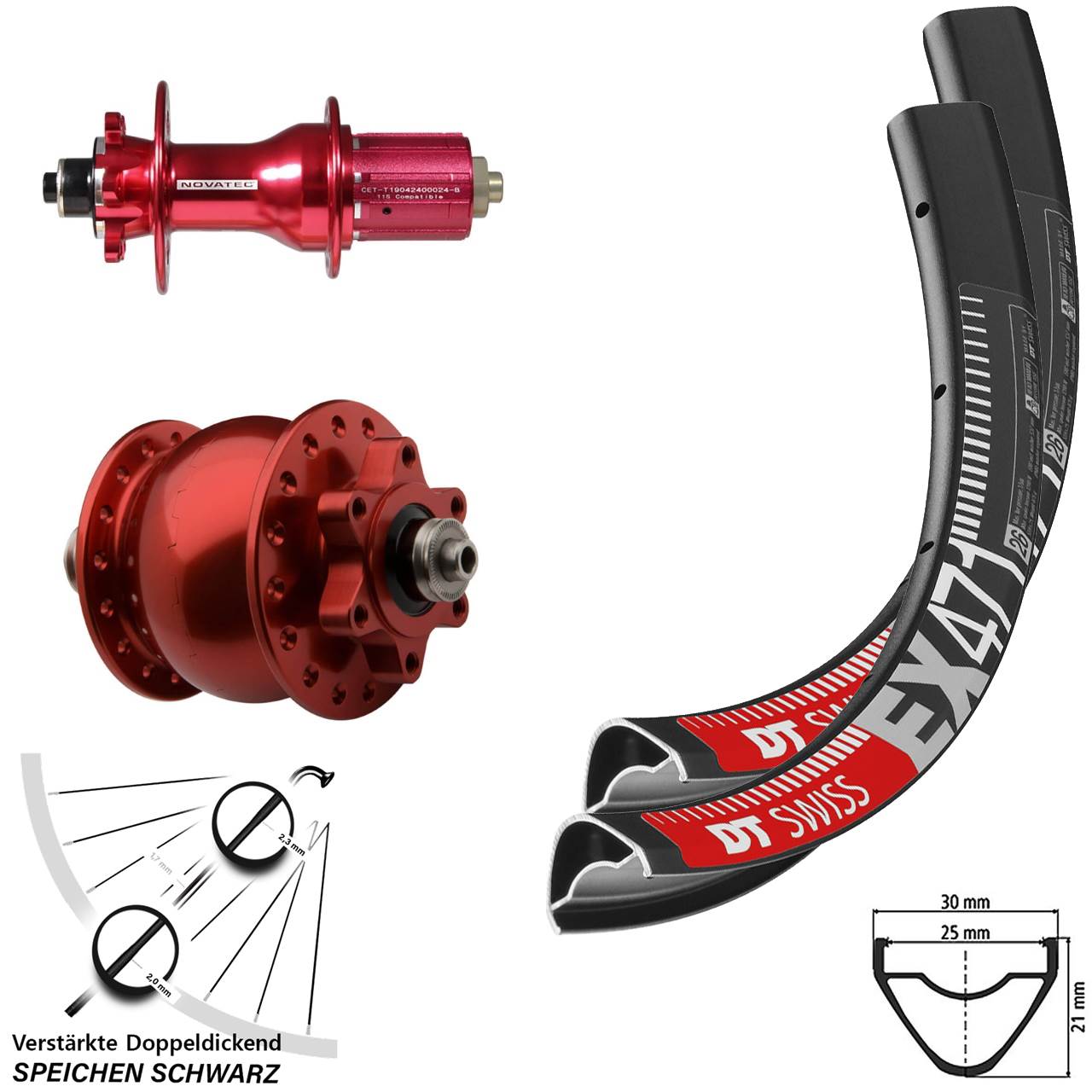 DT Swiss EX471 Novatec D792SB Disc 6-Loch SON 28 rot 26 Zoll Laufradsatz QR 8-12 fach HG