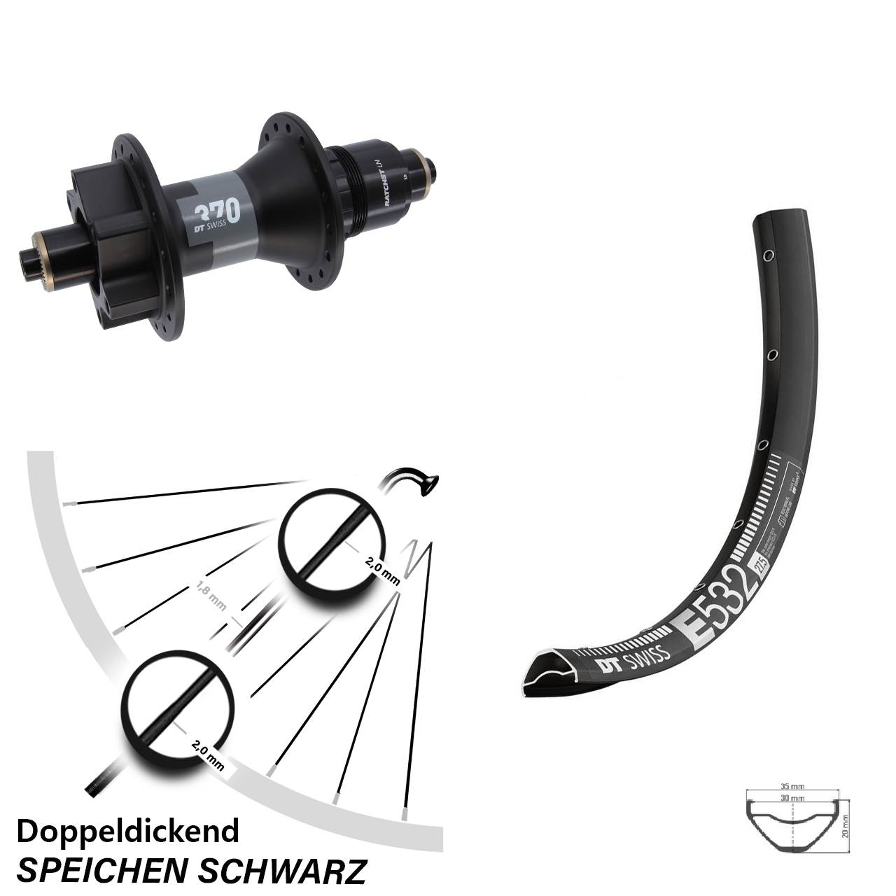 Disc Laufrad 27,5 Zoll DT Swiss E532-370 XD QR