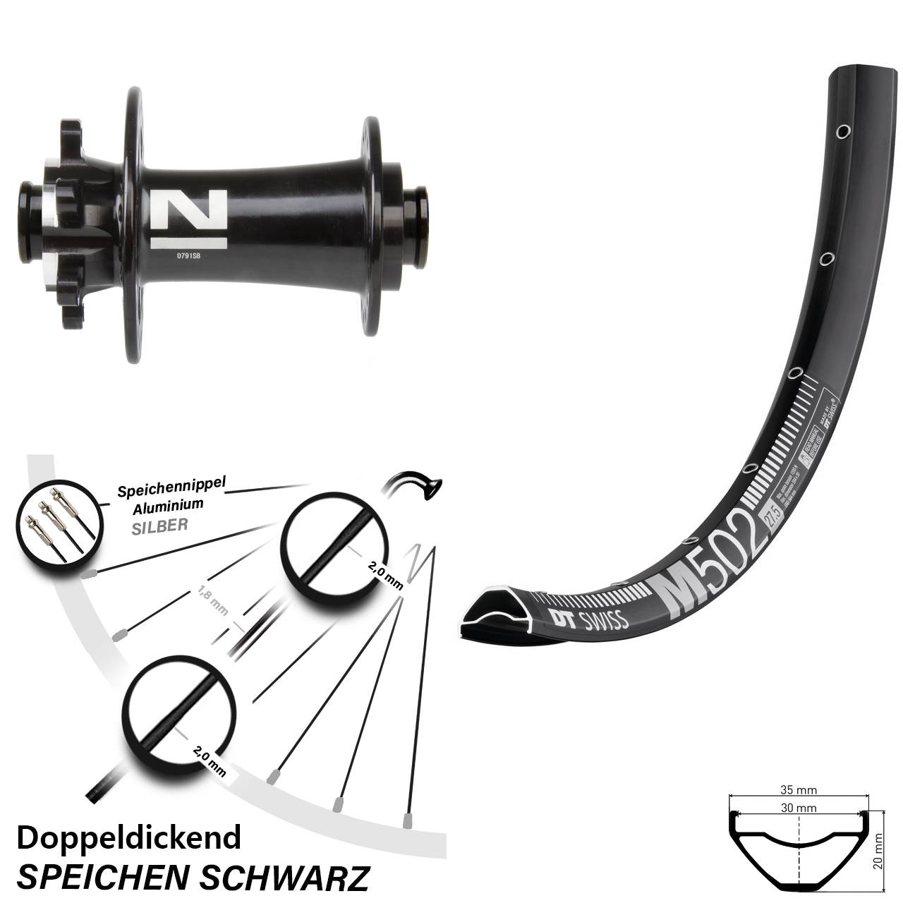 6-Loch Vorderrad 15x100 27,5 Zoll DT Swiss M502 Novatec D791