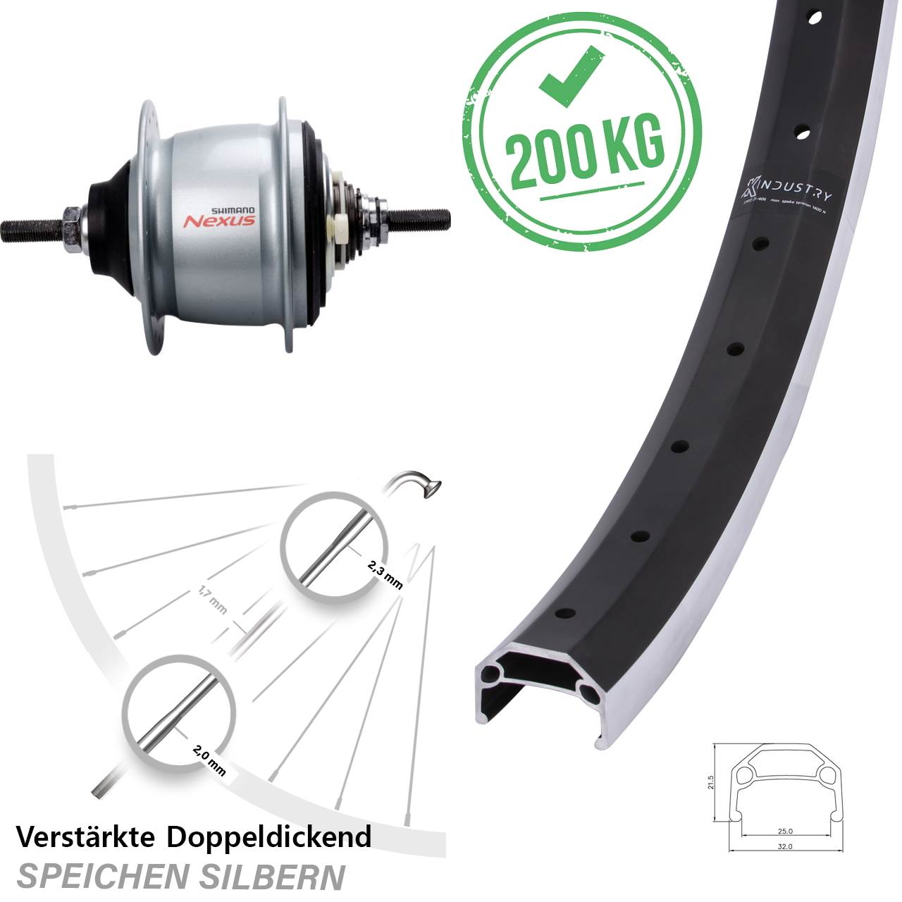 20 Zoll KX Industry Shimano Nexus 8 Gang Hinterrad mit Freilauf