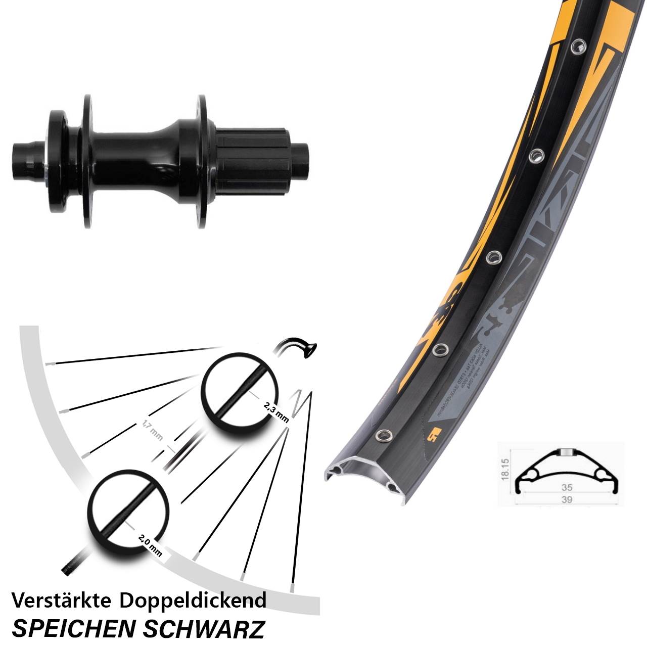 27,5 Zoll Rodi TRYP 35 Fastace Boost Disc Laufrad 12x148 8-12 fach HG