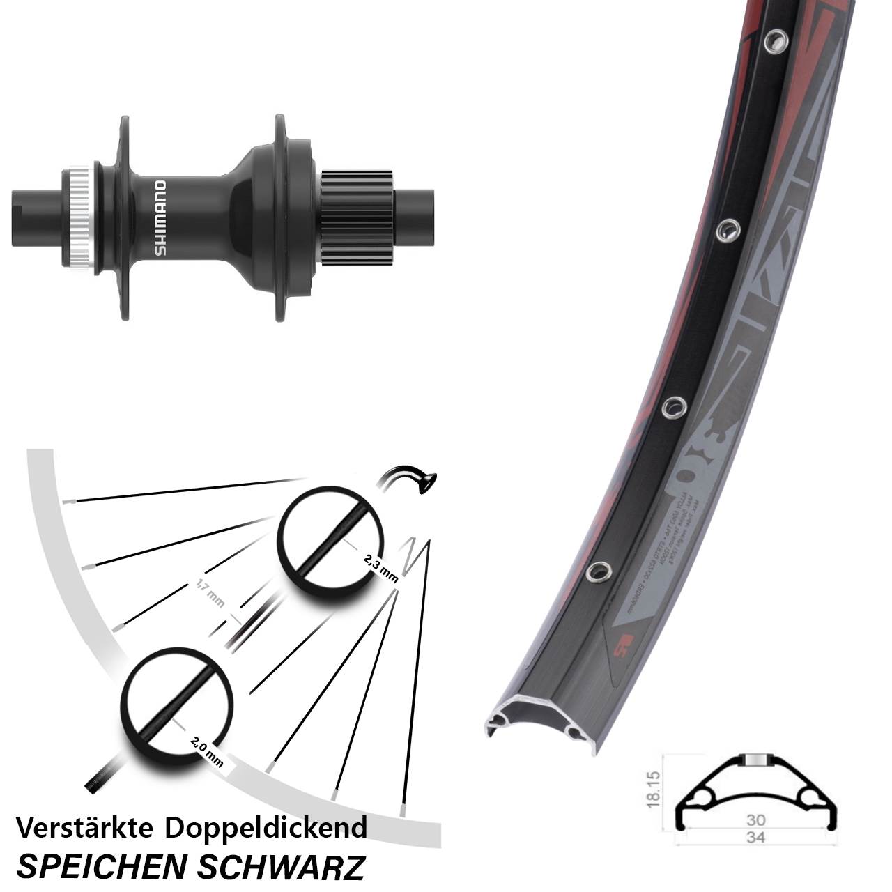 Disc Hinterrad 12x142 29 Zoll Rodi TRYP 30 Shimano FH-MT410 Micro Spline