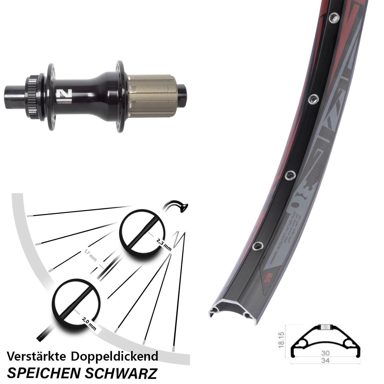 Centerlock Hinterrad 29 Zoll Rodi TRYP 30 Novatec D792SB 8-12 fach 12x142