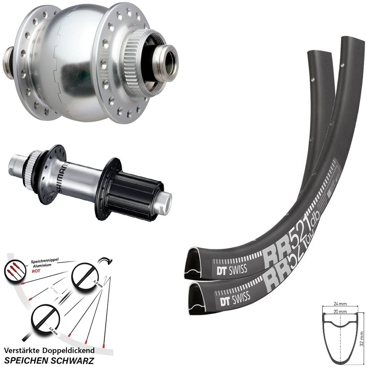 Disc Laufradsatz 12x100/142 28 Zoll DT Swiss RR 521 SONdelux Shimano FH-RS770 8-12 fach HG