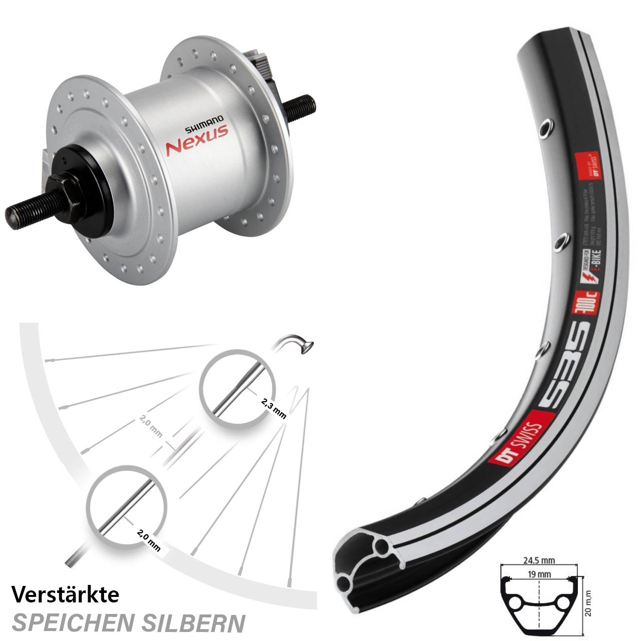 Vorderes Laufrad 28 Zoll DT Swiss 535 Shimano DH-C3000-1N