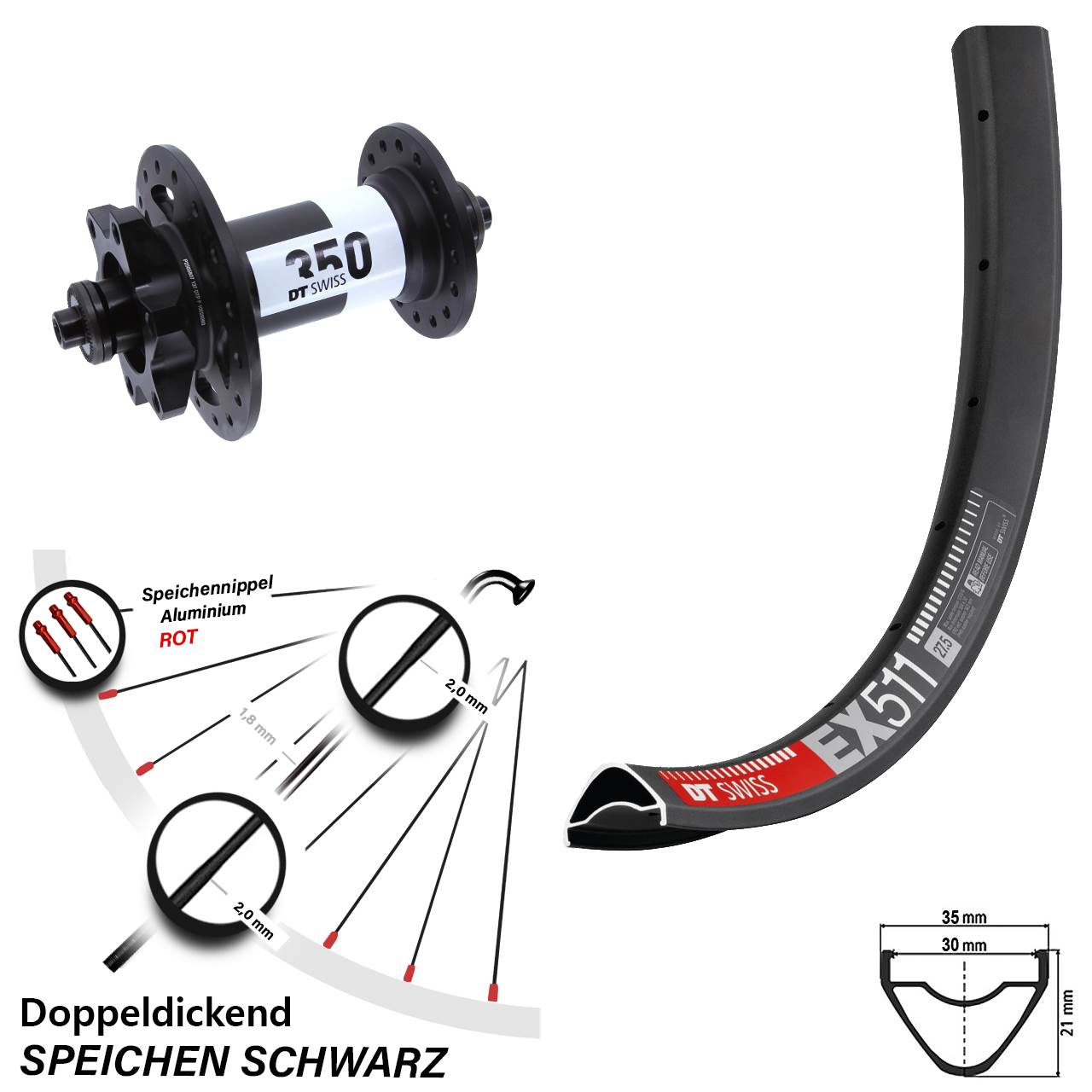 Vorderrad 6-Loch 29 Zoll DT Swiss EX 511-350 QR