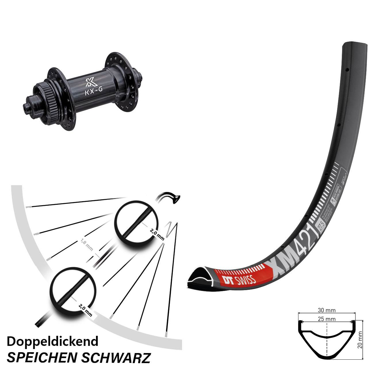 DT Swiss XM421 KX-G 29 Zoll Disc Laufrad für Schnellspanner