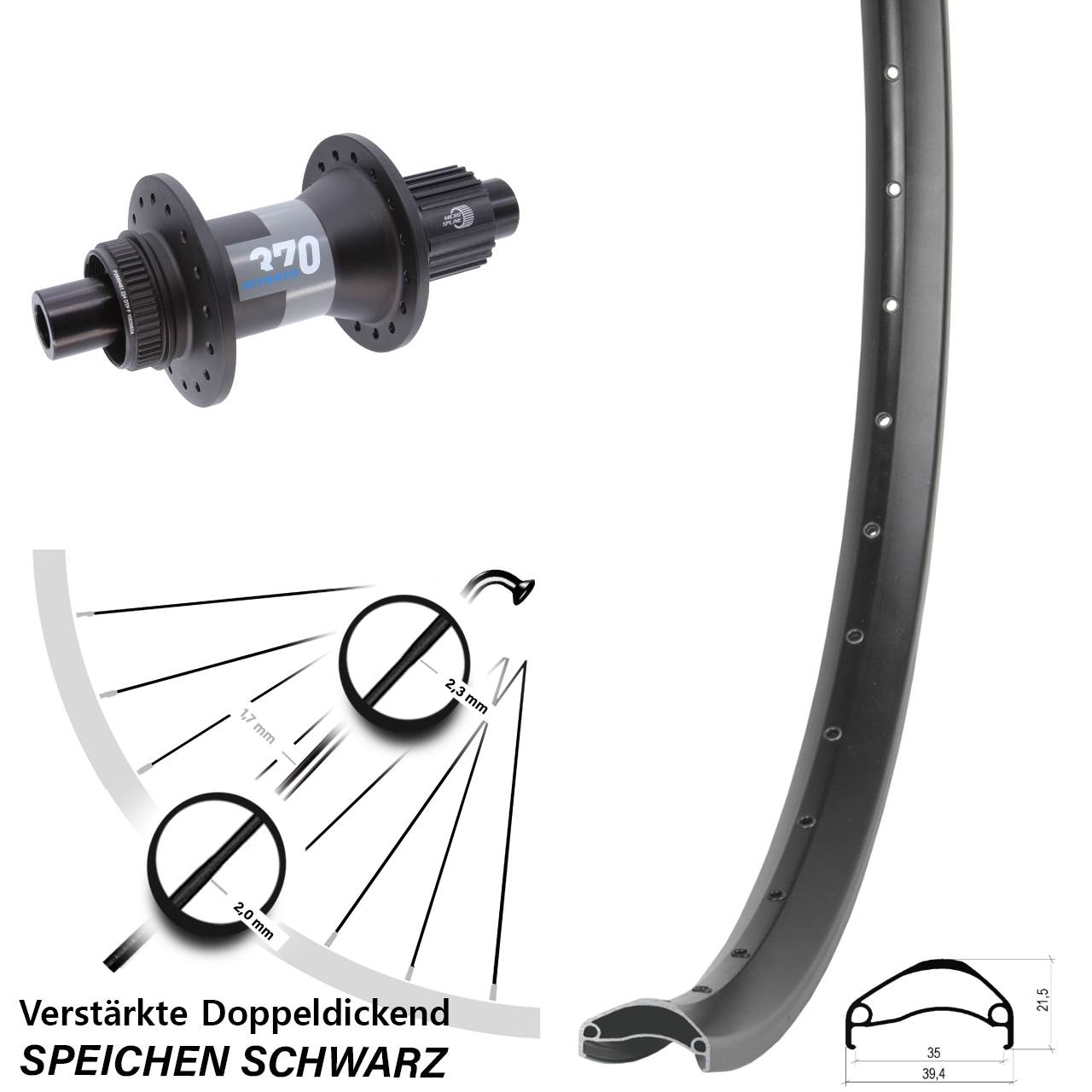 Hinterrad Centerlock 12x148 29 Zoll Ambrosio E35 DT Swiss 370 Hybrid Shimano Micro Spline