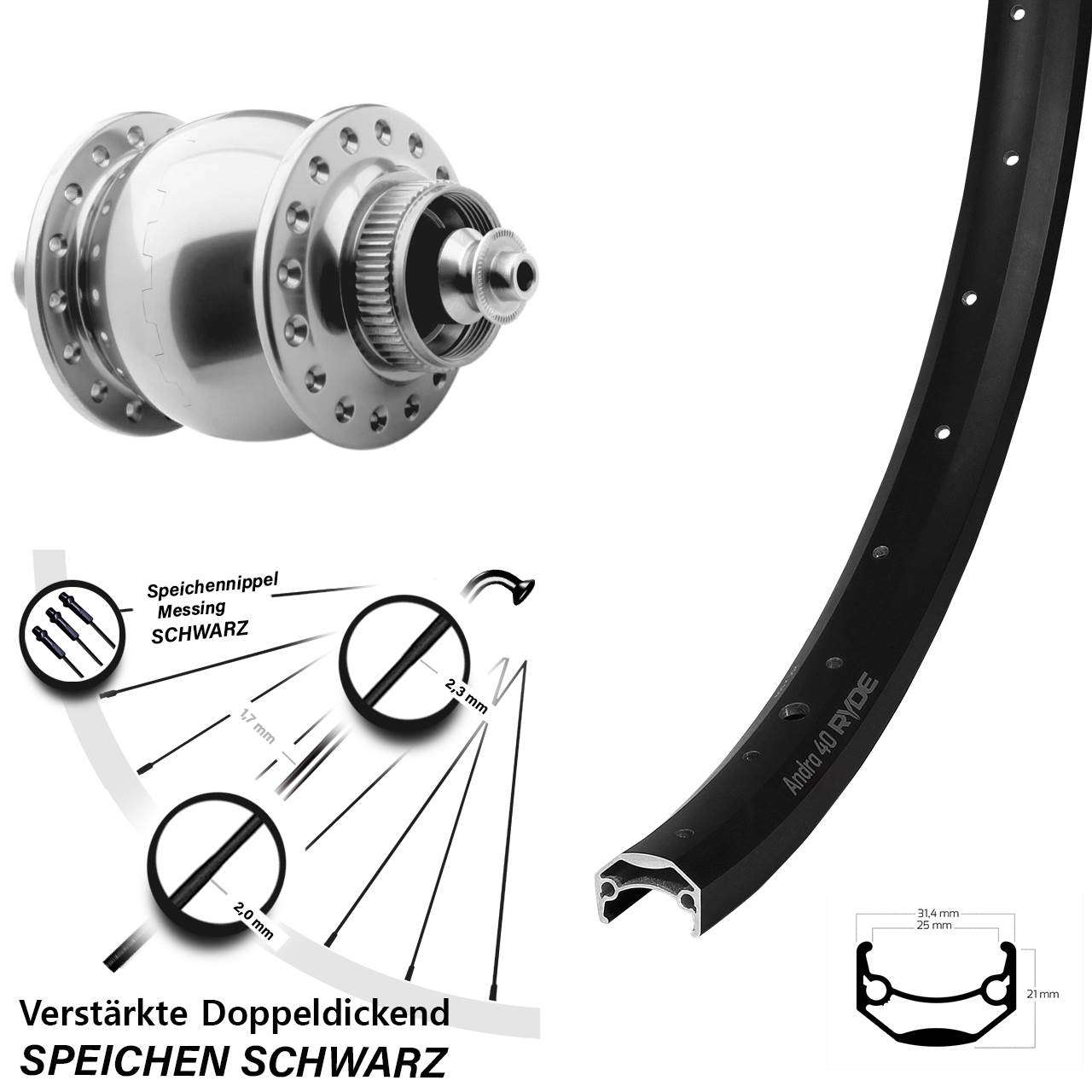 Vorderrad 20 Zoll Ryde Andra 40 Disc SON 28 QR