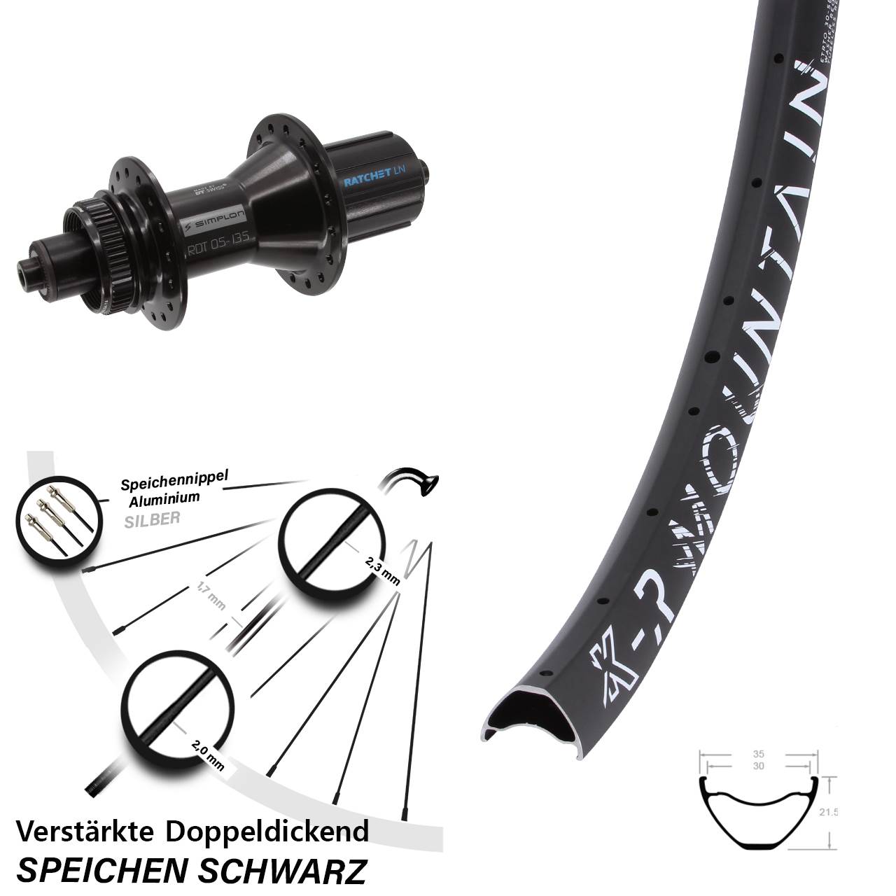 KX-R Mountain DT Swiss 370 Hybrid 27,5 Zoll Centerlock Hinterrad QR 8-11 fach