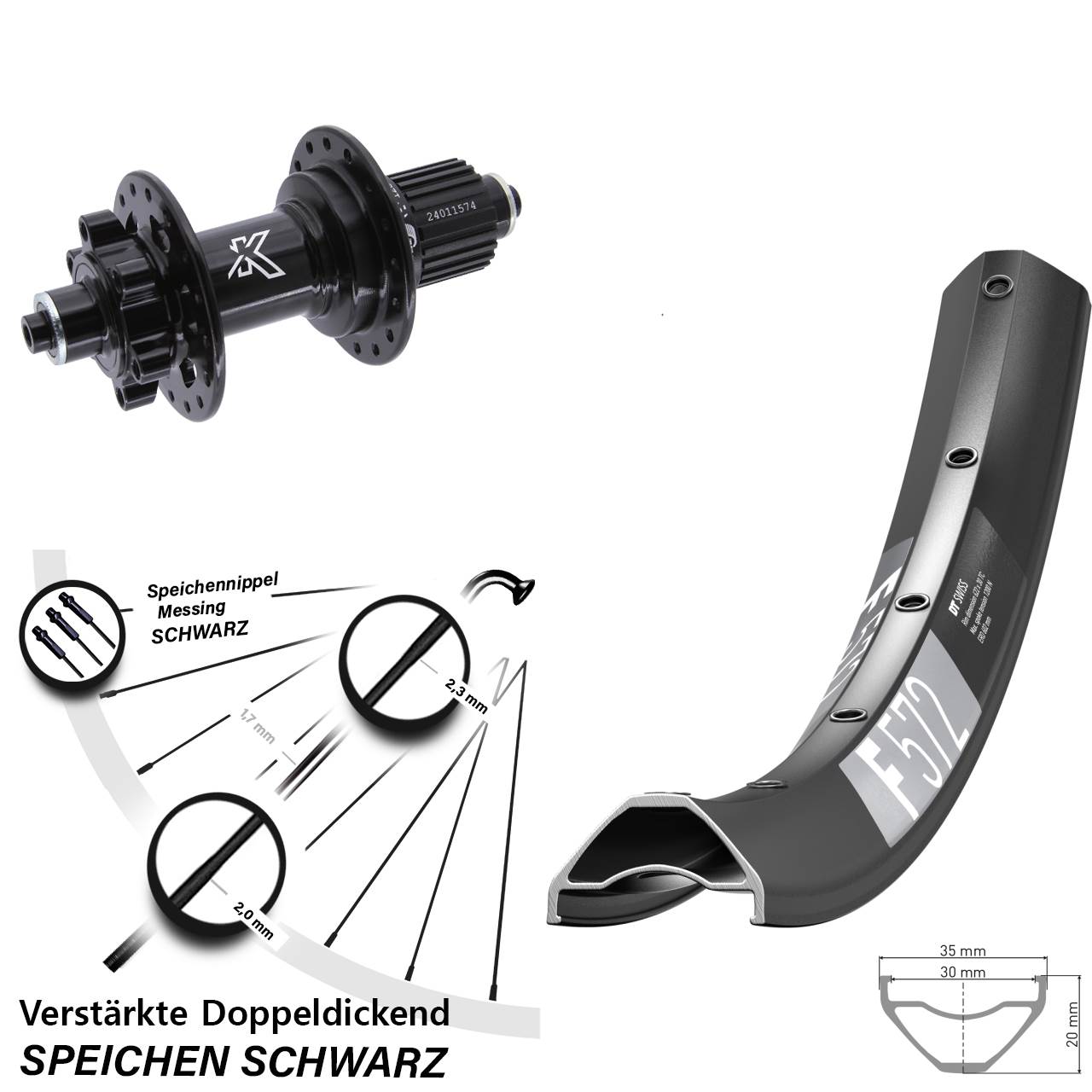 29 Zoll DT Swiss F 572 KX-M Disc Laufrad QR Shimano Micro Spline