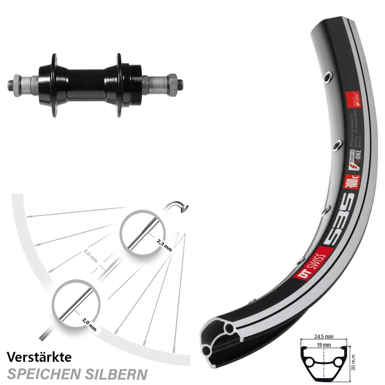 26 Zoll DT Swiss 535 Formula Hinterrad QR für Schraubkranz