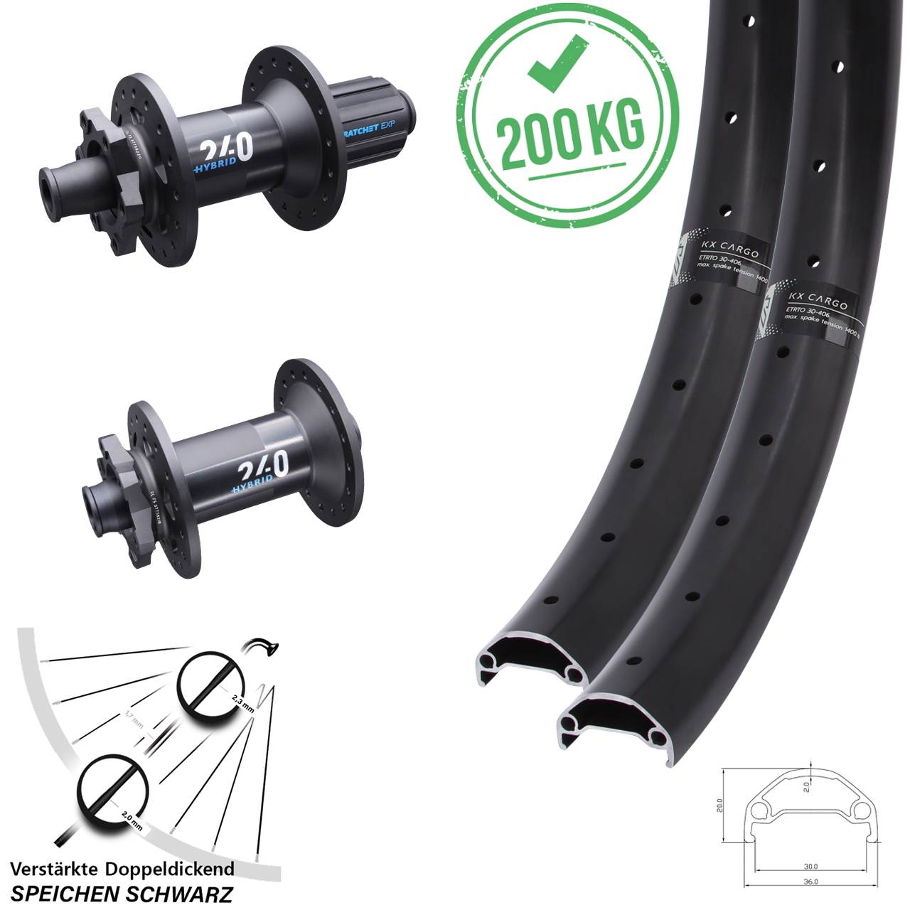 27,5 Zoll KX Cargo DT Swiss 240 Hybrid Disc Laufrad-Satz Boost 8-11 fach