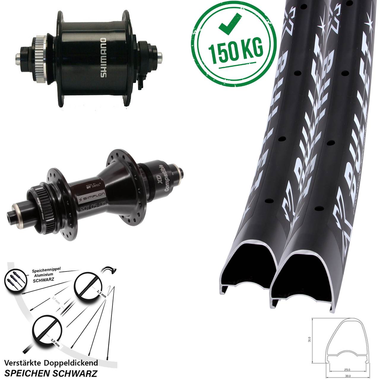 28 Zoll KX Bullet OS DT Swiss 370 Shimano DH-UR700 Laufradsatz Centerlock QR XD 11-12 fach