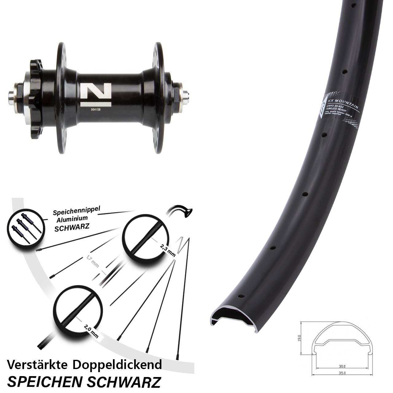 29 Zoll KX Mountain Novatec D041 6-Loch Vorderrad für Schnellspanner
