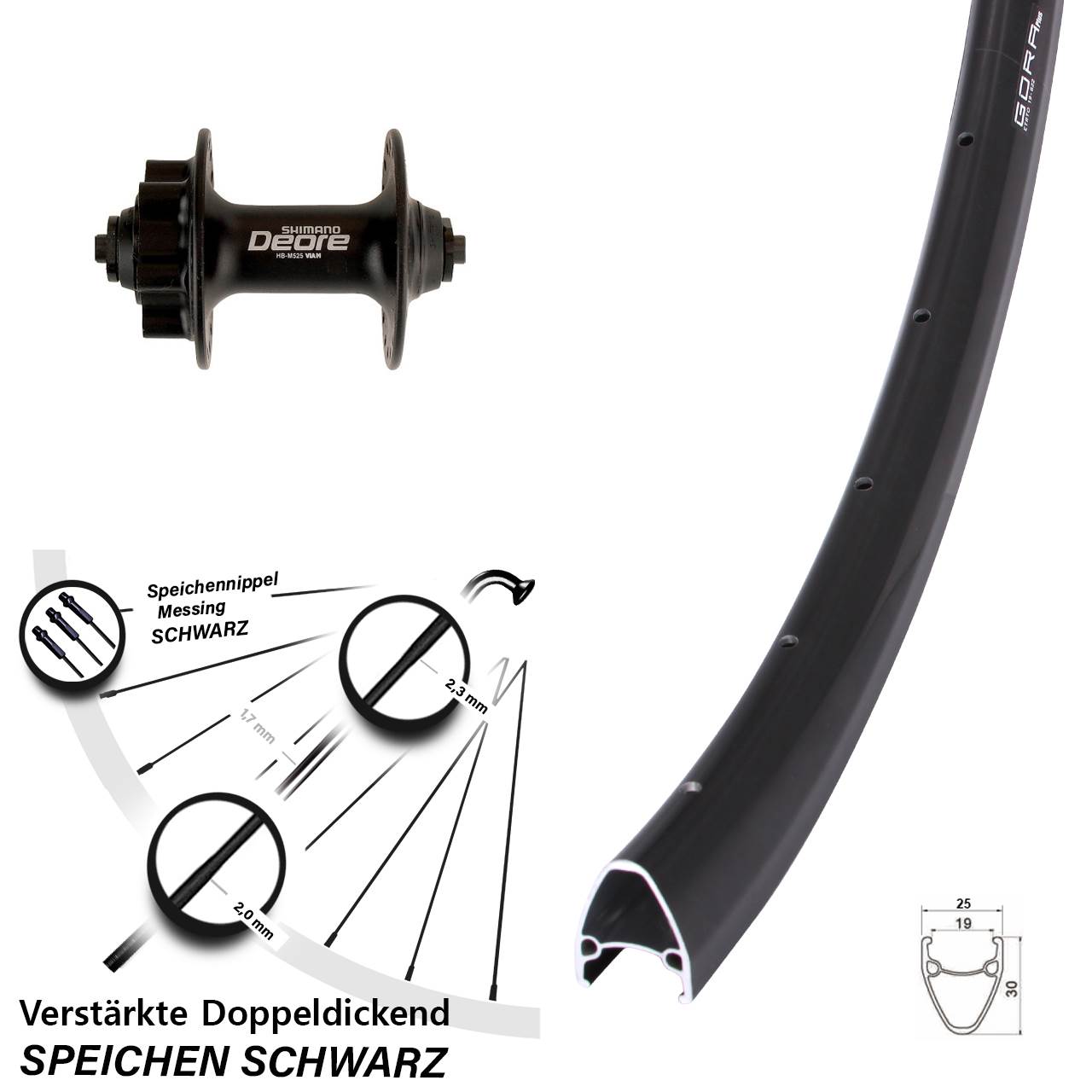 6-Loch Vorderrad 28 Zoll Gora Plus Shimano Deore HB-M525 QR
