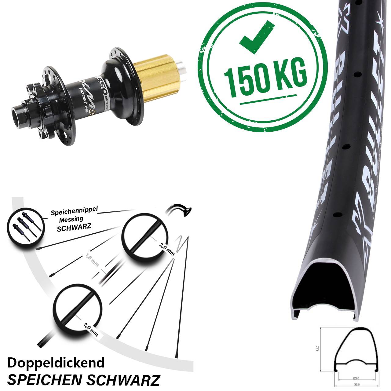 Hinterrad 6-Loch 29 Zoll KX Bullet OS Miche XMH 550 8-11 fach HG 12x148