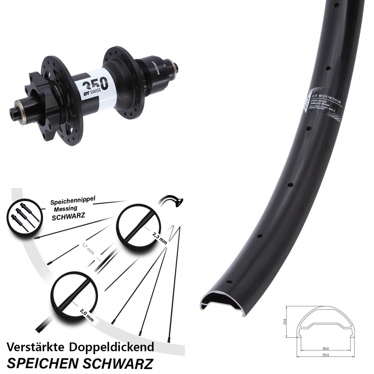 Hinterrad 6-Loch QR 29 Zoll KX Mountain DT Swiss 350 XD