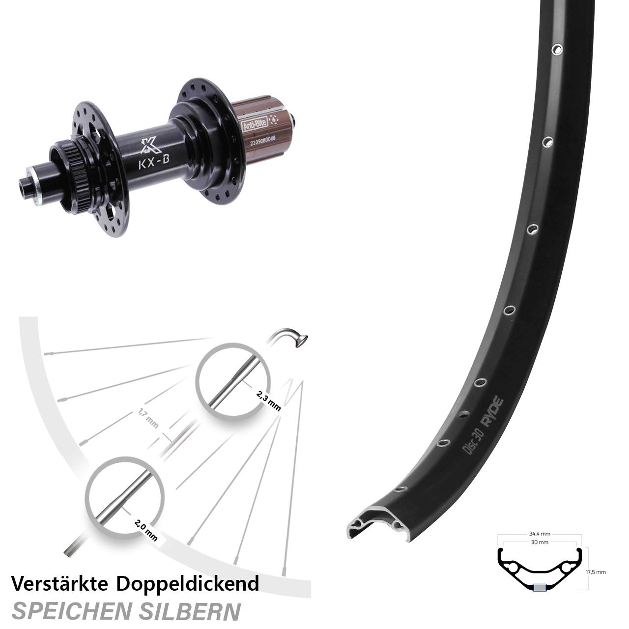 Hinterrad 29 Zoll Ryde Disc 30 KX-B 8-12 fach HG QR Boost