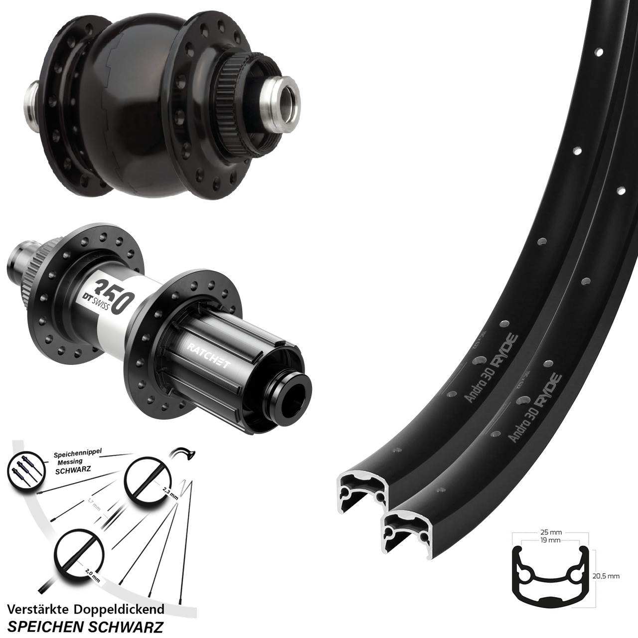 Ryde Andra 30 DT Swiss 350 SON 28 Zoll Laufradsatz Centerlock 12x100/142 8-11 fach HG