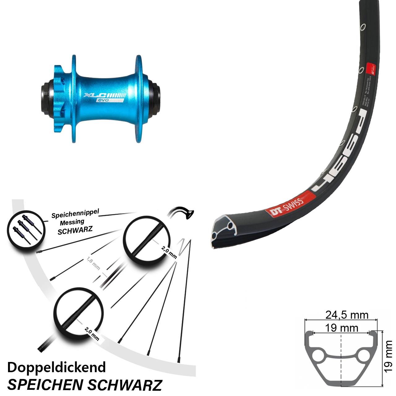 28-29 Zoll DT Swiss 466D XLC blau 6-Loch Vorderrad 15x100