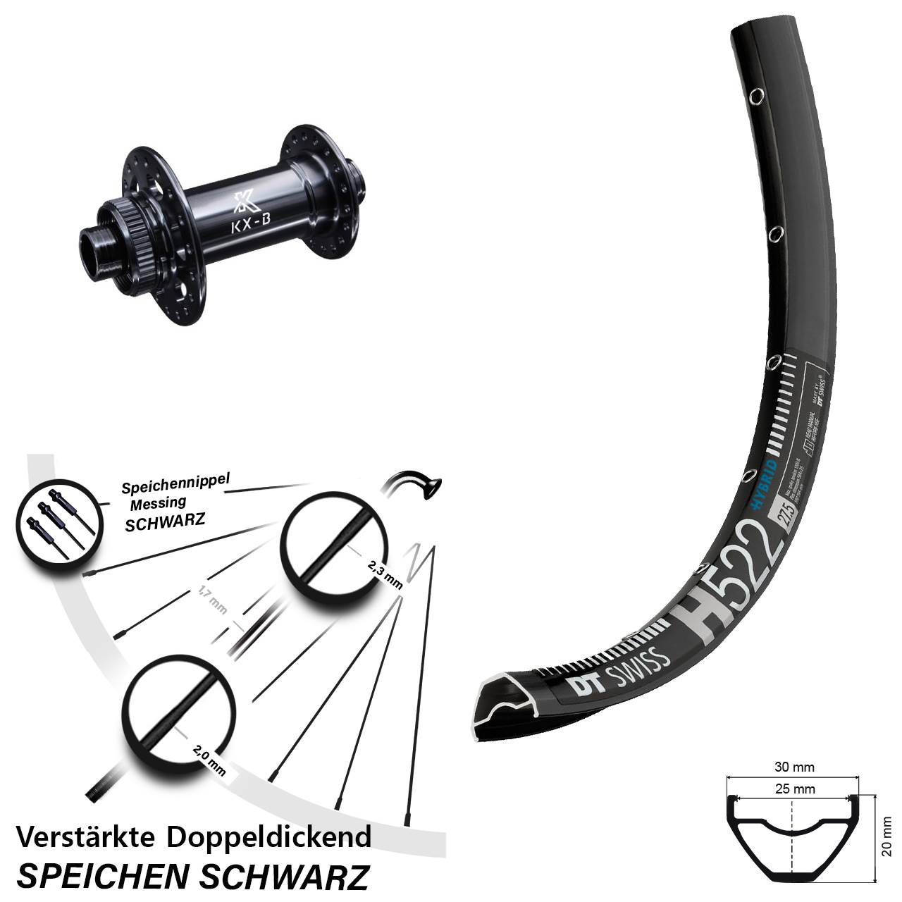 KX-B 15x110 mm Centerlock DT Swiss H 522 Vorderrad 29 Zoll E-Bike