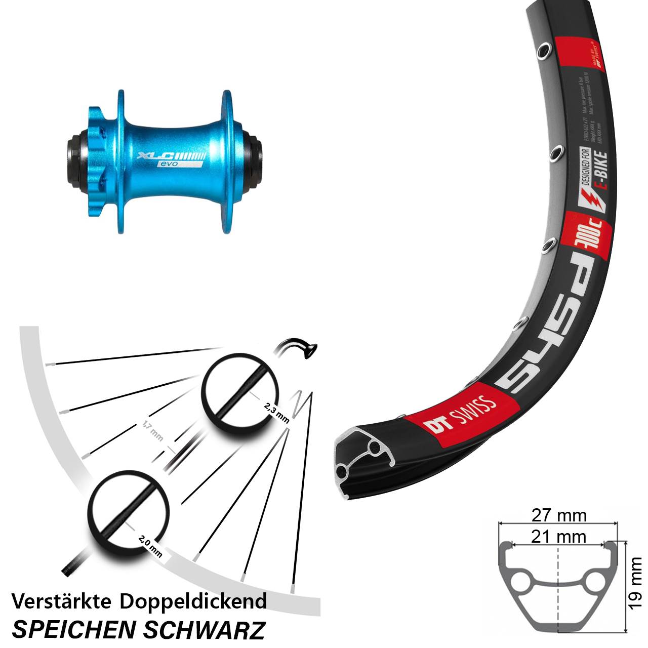 Vorderrad 6-Loch 15x100 26 Zoll DT Swiss 545d XLC Evo blau