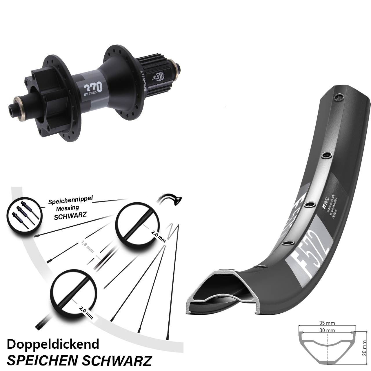 Disc Laufrad 27,5 Zoll DT Swiss F 572-370 Micro Spline für Schnellspanner