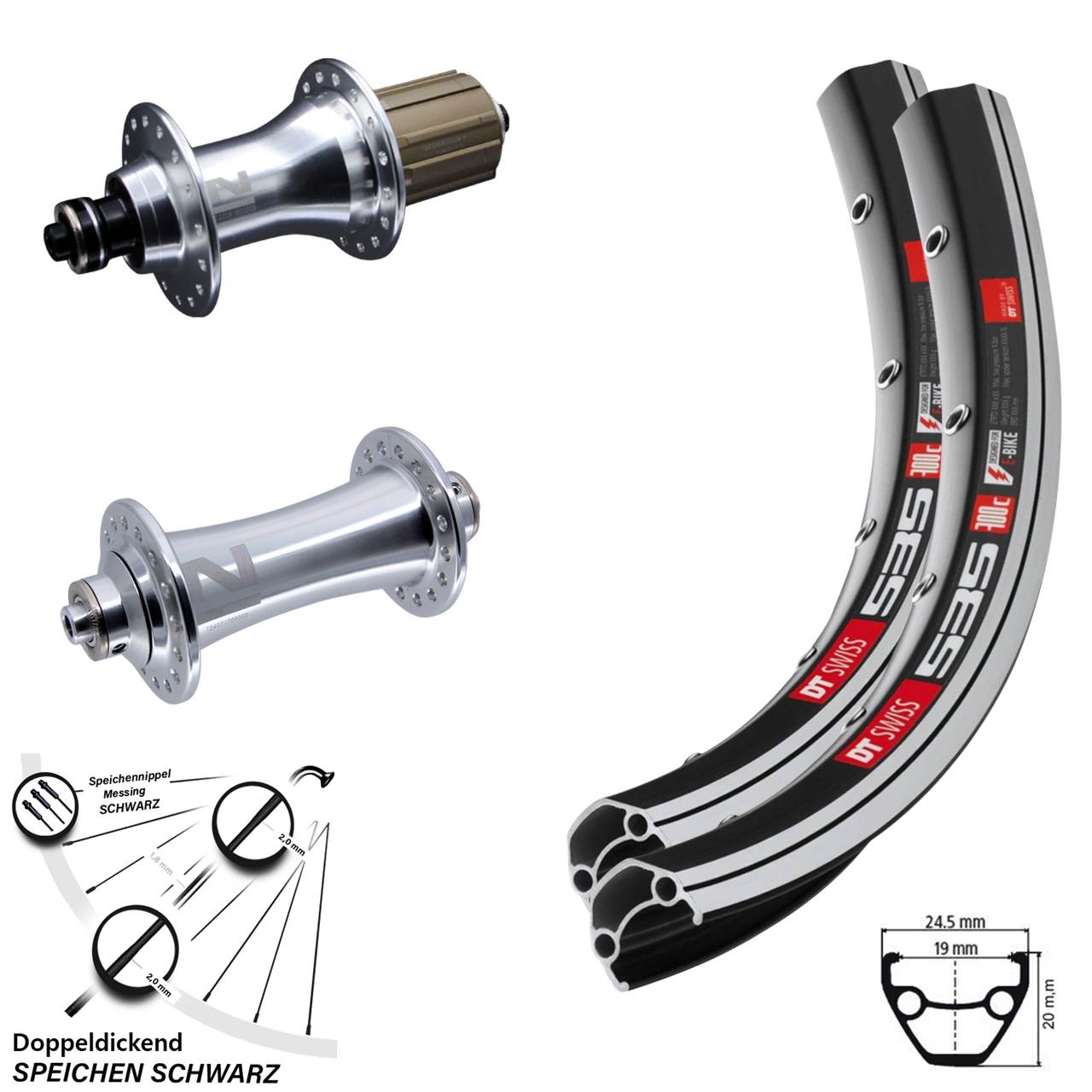 Laufradsatz für Schnellspanner 28 Zoll DT Swiss 535 Novatec A-141SB F162 8-12 fach