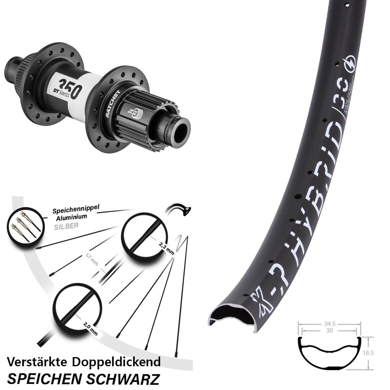 29 Zoll KX-R Hybrid 30 DT Swiss 350 Boost Centerlock Hinterrad 12x148 Boost Micro Spline