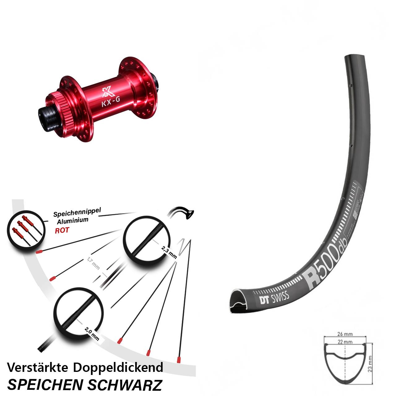 Disc Laufrad 29 Zoll DT Swiss R 500 KX-G rot 15x100