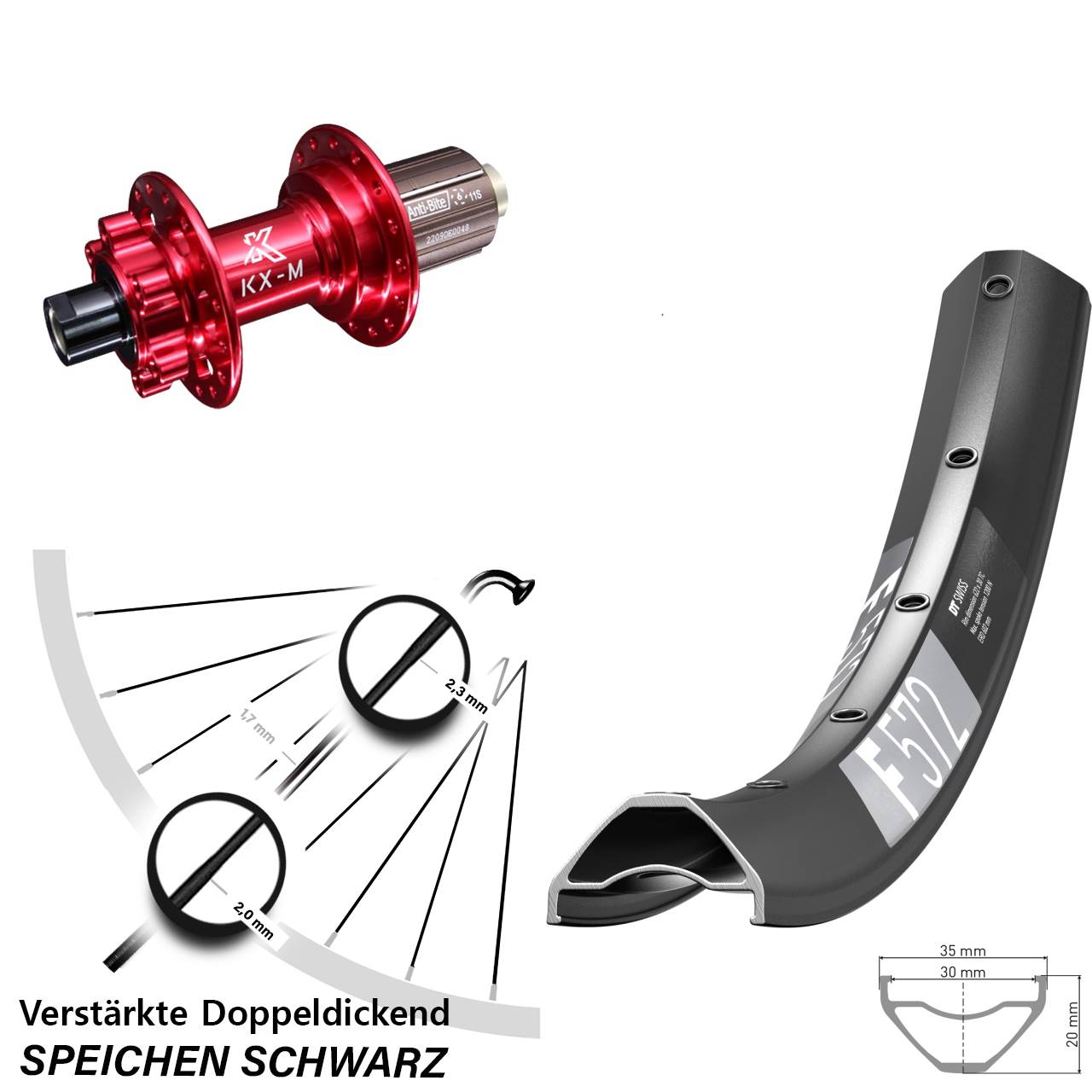 Disc Laufrad 29 Zoll DT Swiss F572 KX-M rot 8-12 fach HG 12x142