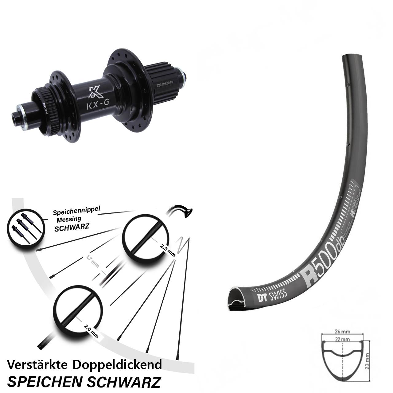 28 Zoll DT Swiss R 500 KX-GS verstärkt Centerlock Hinterrad QR Shimano Micro Spline