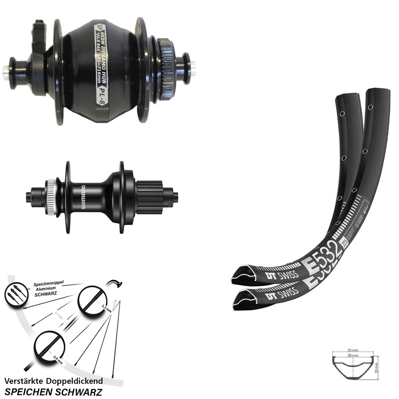 Disc Laufrad-Satz 29 Zoll DT Swiss E 532 Shimano FH-MT500 SP PL-8 Micro Spline QR