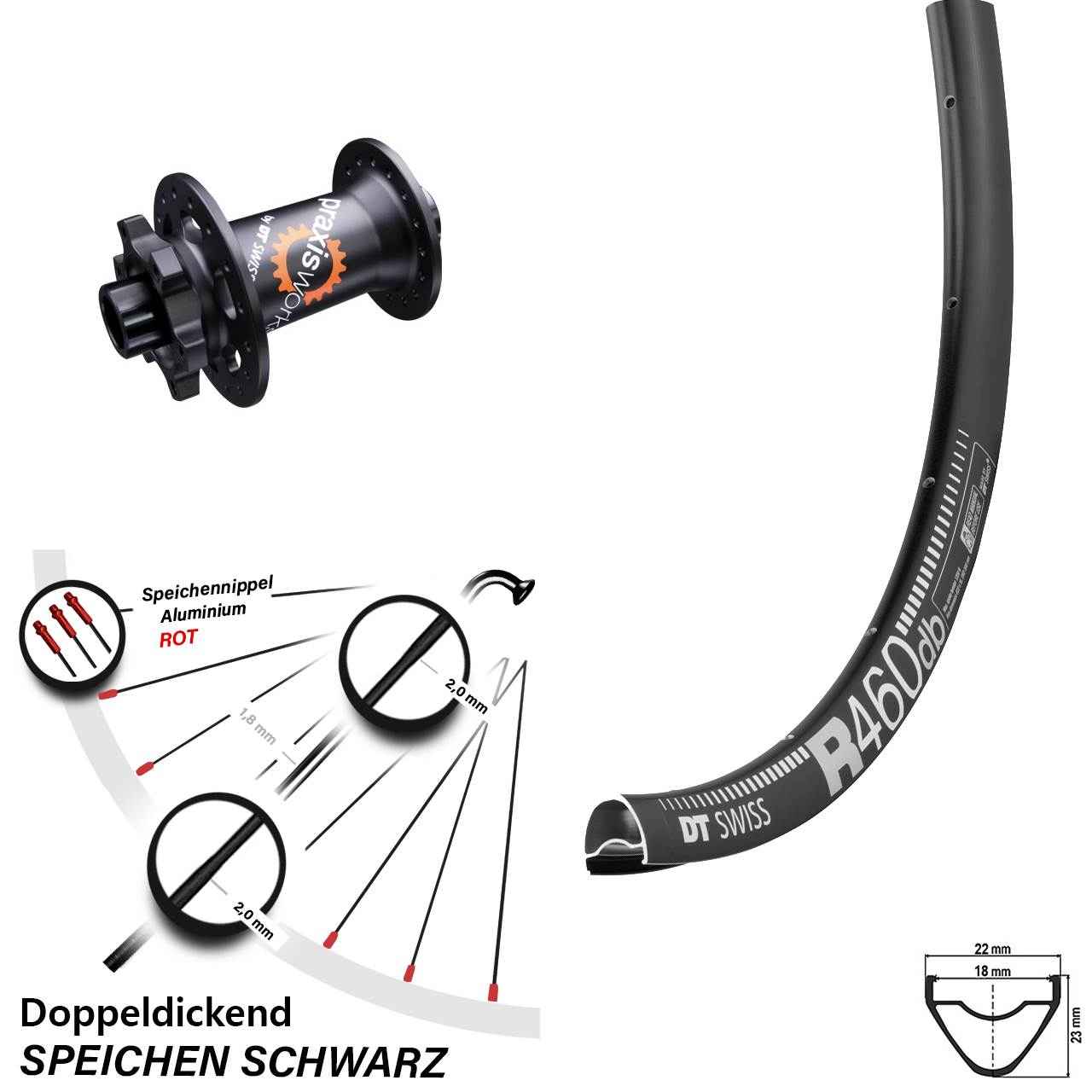 28 Zoll Vorderrad 6-Loch DT Swiss 350 Steckachse 15x100 mit 460 Felge