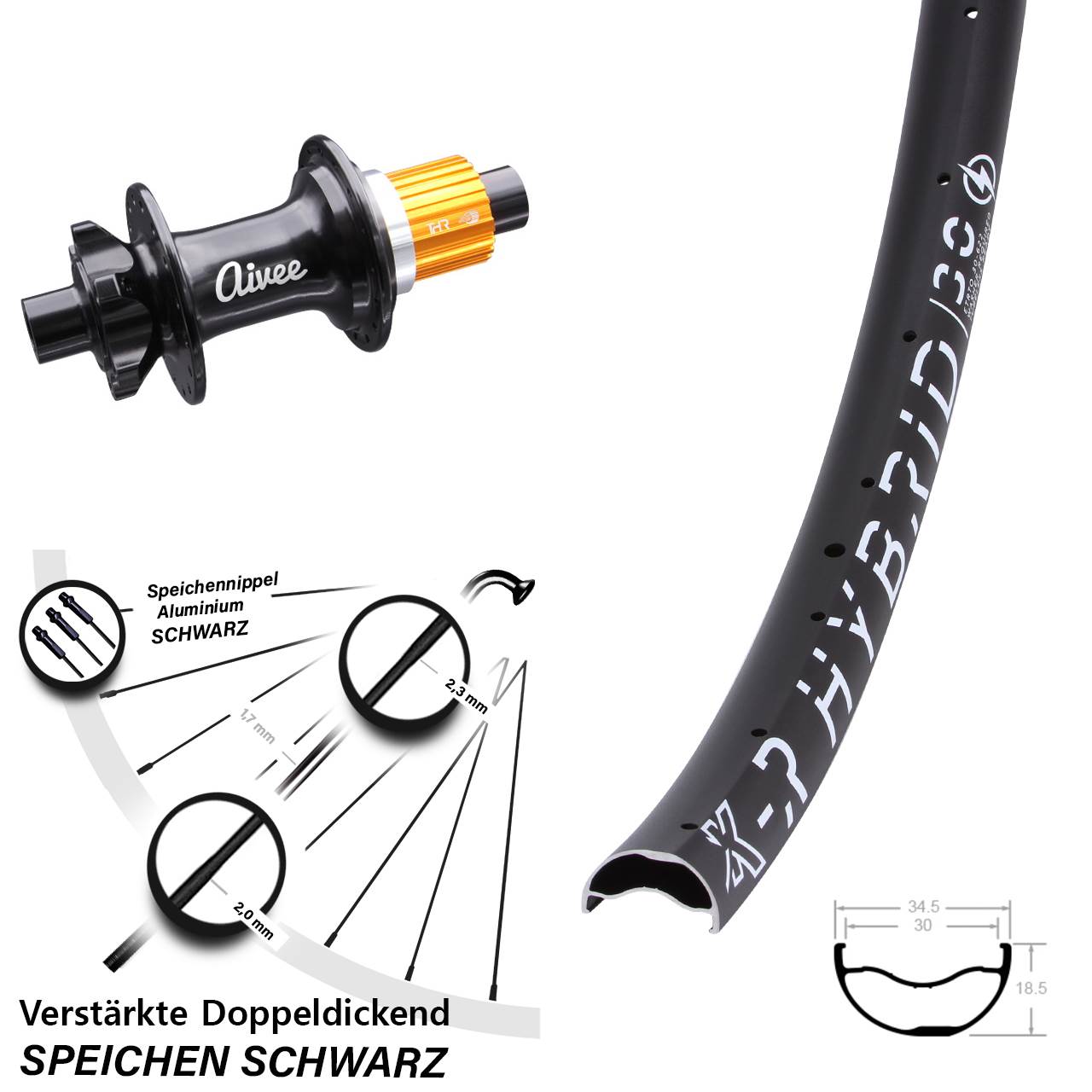 Disc Hinterrad 29 Zoll KX-R Hybrid 30 Aivee Classic Shimano Micro Spline 12x148