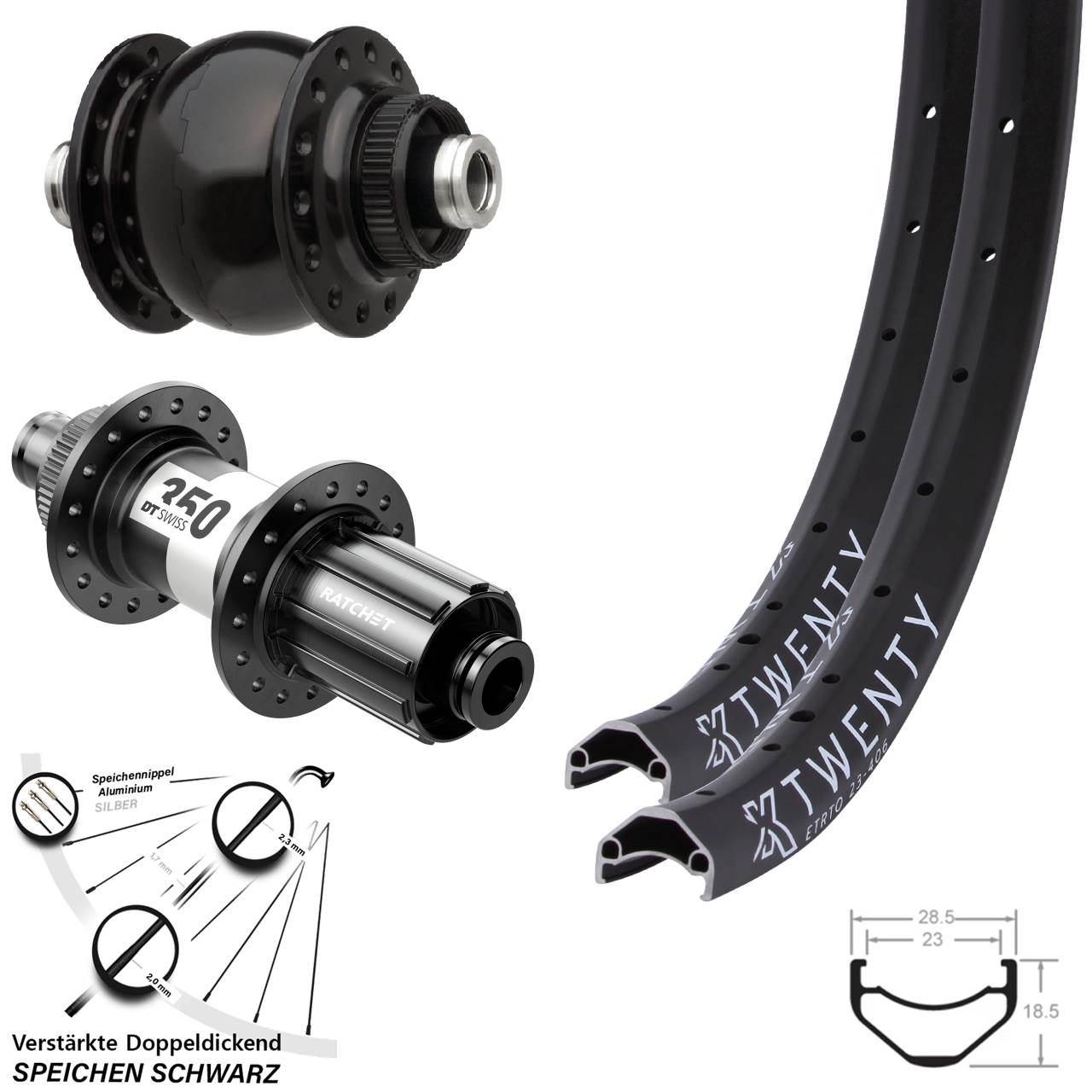 20 Zoll KX Twenty DT Swiss 350 HG SON delux Centerlock Laufradsatz 12x100/142